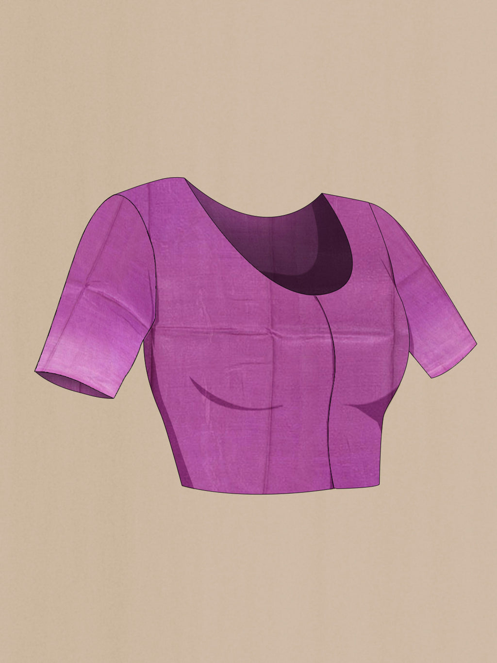 Close up image of the blouse of Violet Tussar Silk Saree with Floral Print on the body and Silk Border. 