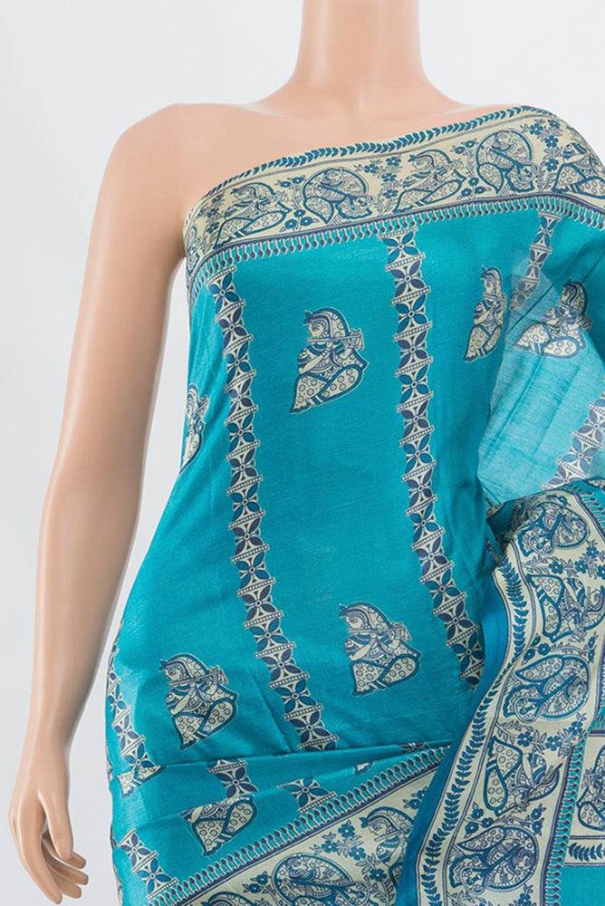 Border image of Light Blue Tussar Silk Saree with Floral Print on the body and Silk Border. 