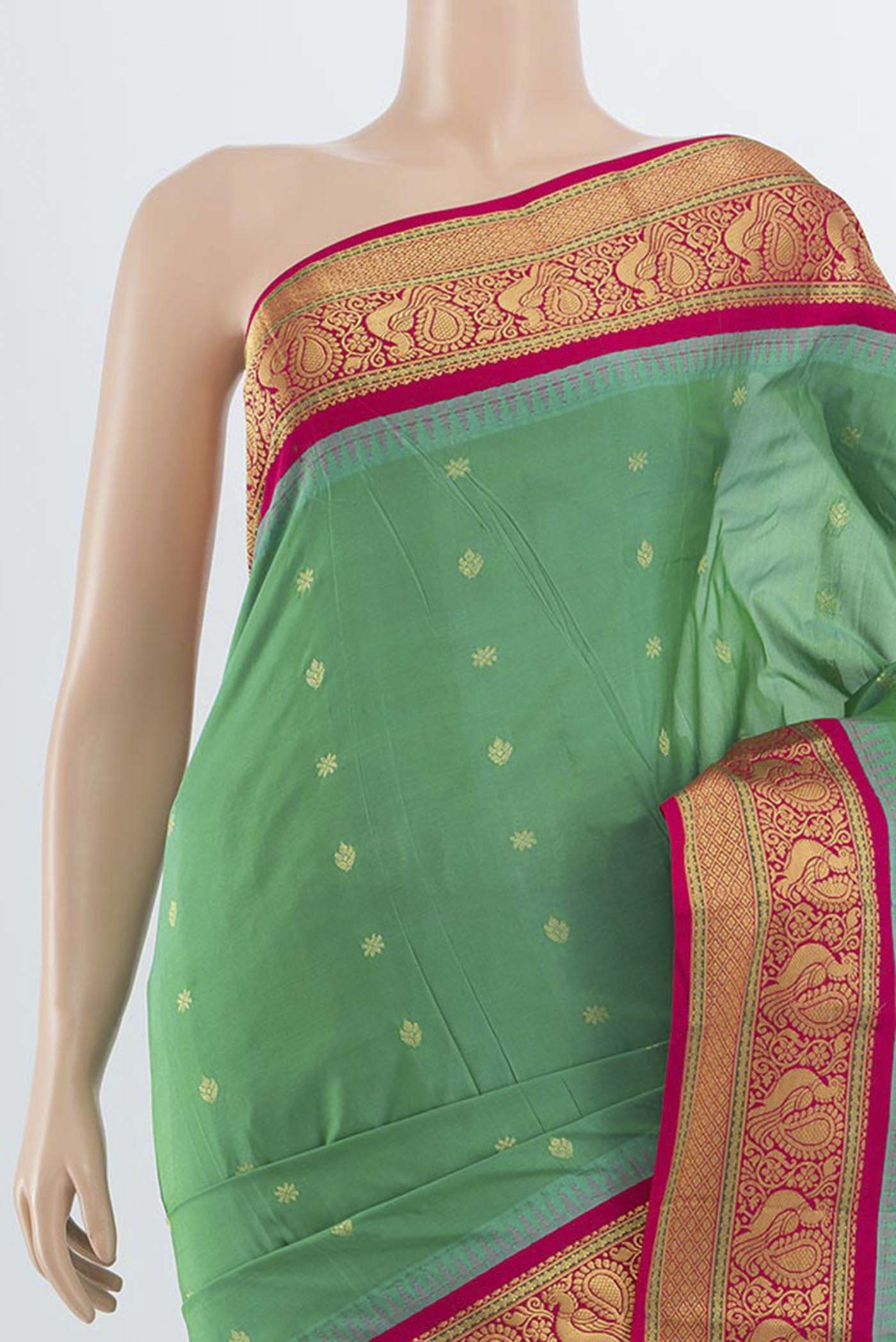 Border image of Light Green Bangalore Silk Saree with Zari Butta on the body and Silk Border. 