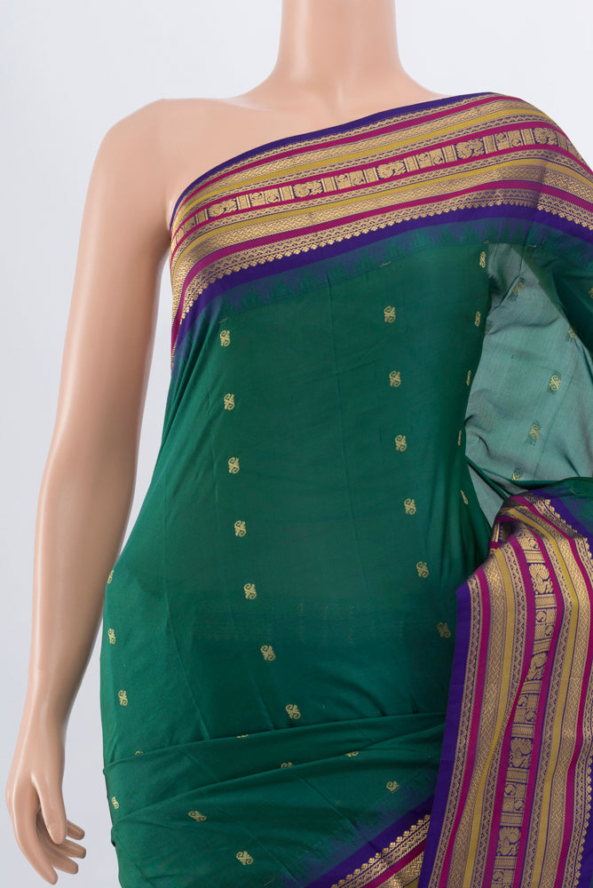 Border image of Peacock Blue Bangalore Silk Saree with Zari Butta on the body and Silk Border. 