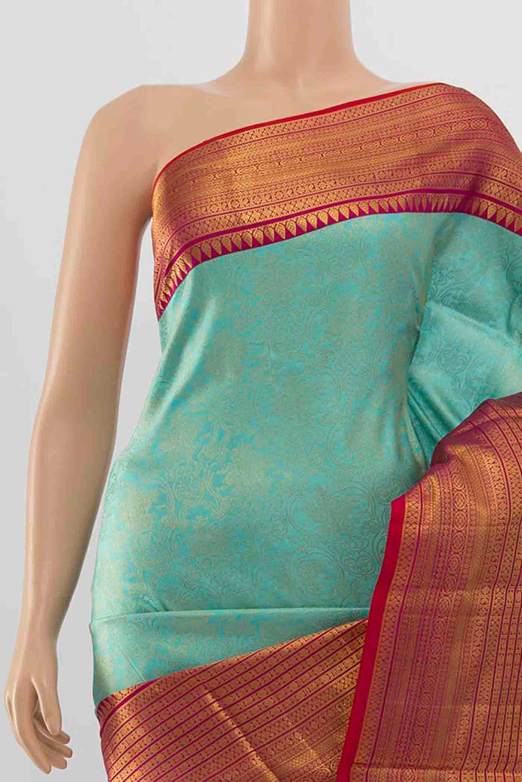 Border image of Sky Blue Kanchipuram Silk Saree with Zari Brocade on the body and Silk Border