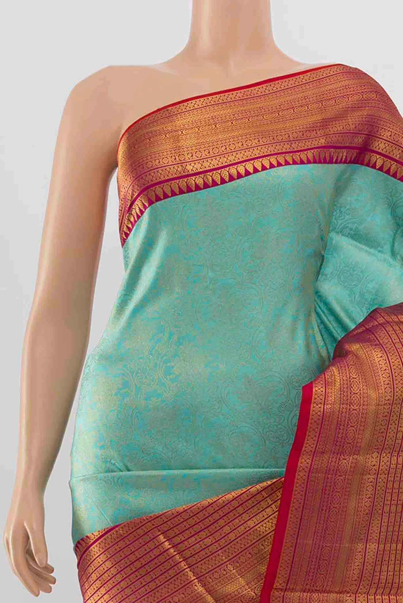 Border image of Sky Blue Kanchipuram Silk Saree with Zari Brocade on the body and Silk Border