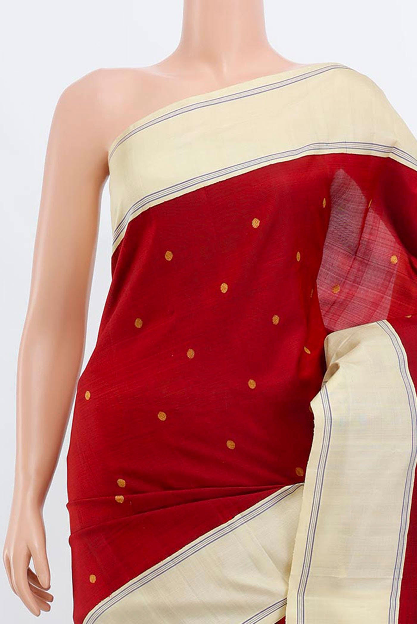 Border image of Maroon Kanjivaram Silk Saree with Zari Butta on the body and Silk Border. 
