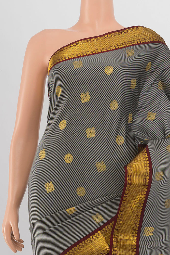 Border image of Davys Grey Kanchipuram Silk Saree with Zari Butta on the body and Silk Border. 