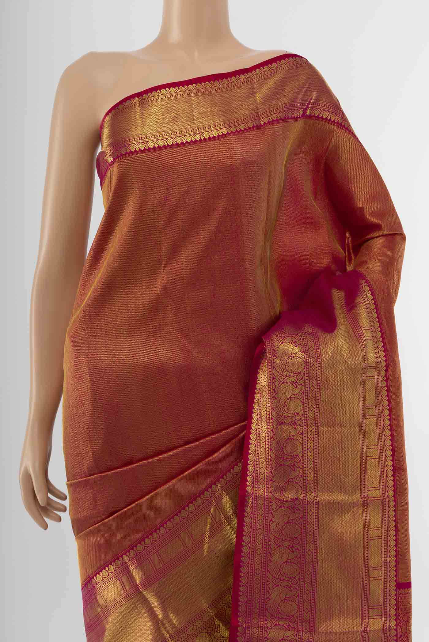 Border image of Pure Silk Pure Zari Pink Kanchipuram Saree with Zari Butta on the body and Silk Border