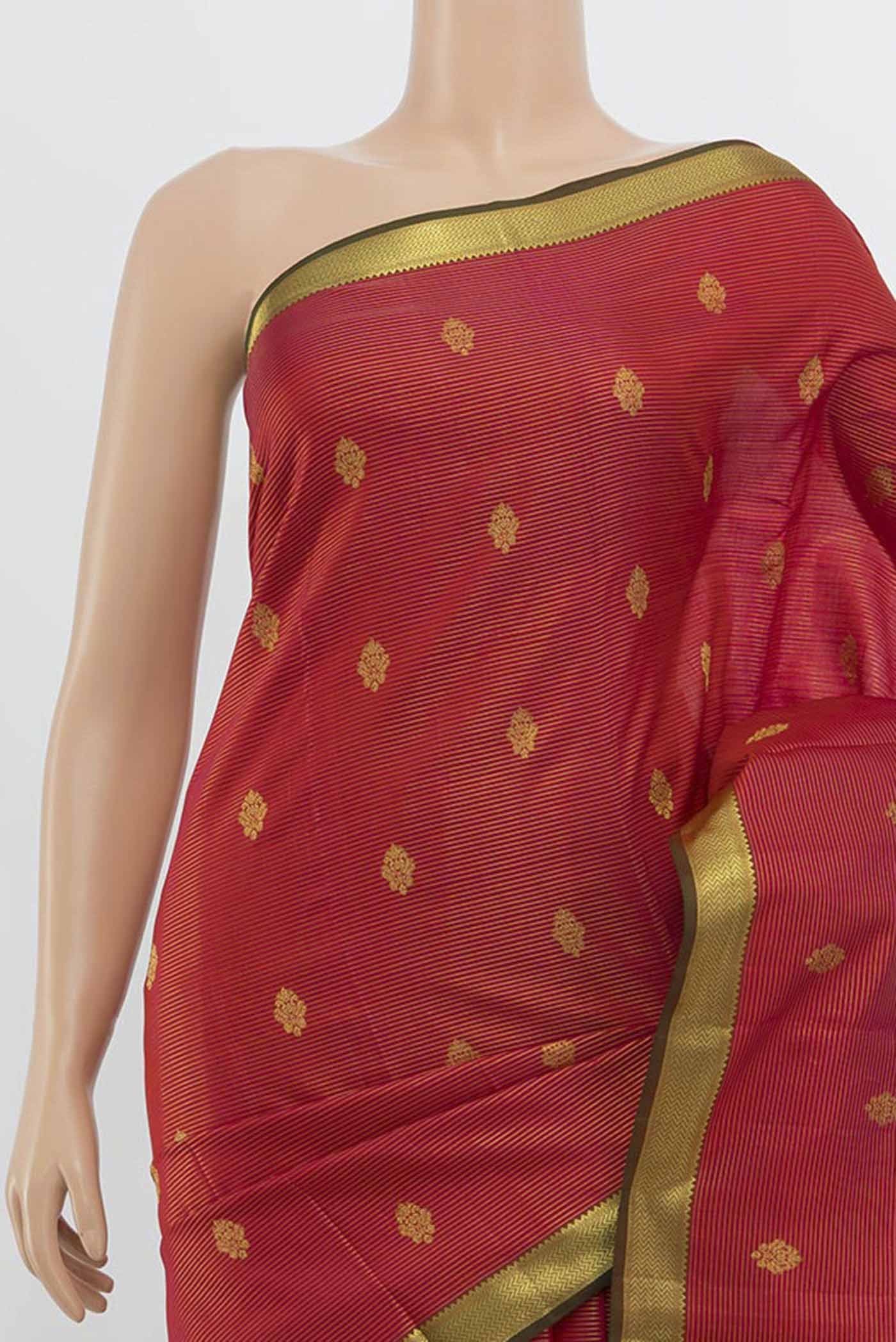 Border image of Imperial Pink Kanchipuram Silk Saree with Zari Butta on the body and Silk Border. 