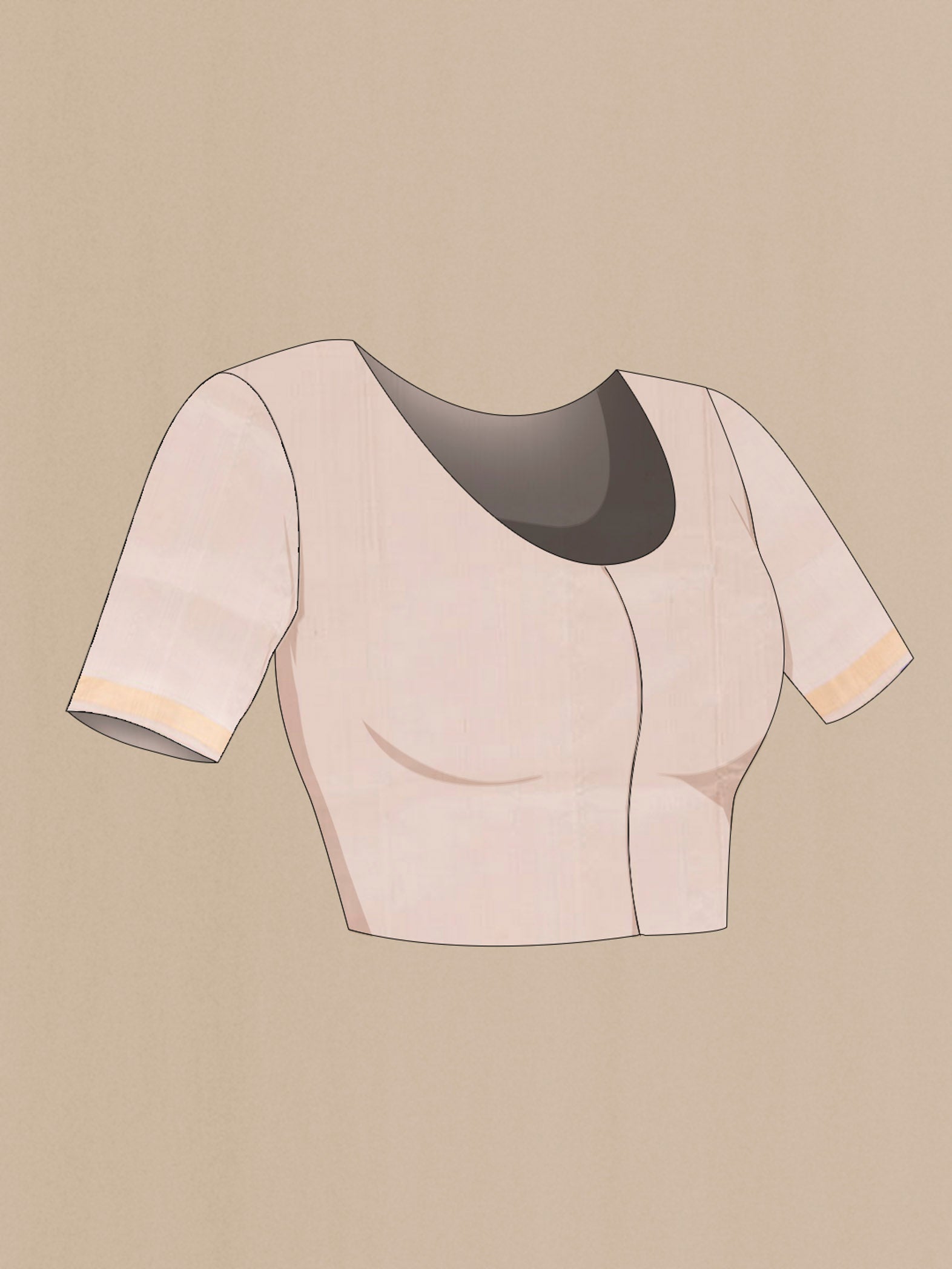 Close up image of the blouse of Beige Uppada Silk Saree with Zari Butta on the body and Silk Border. 