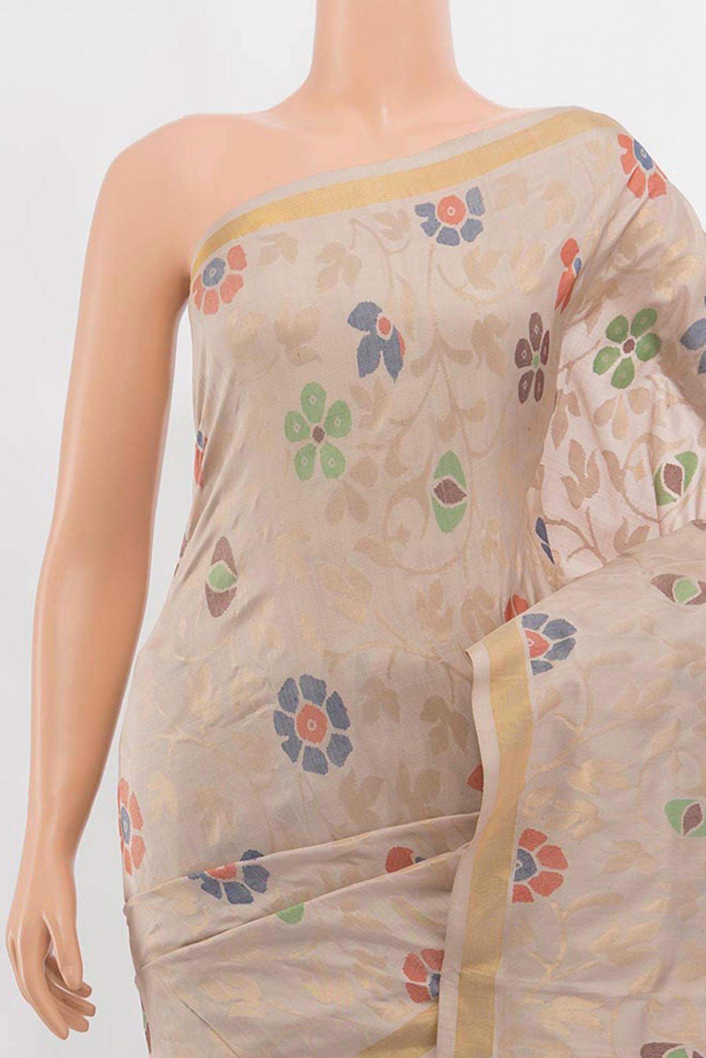 Border image of Beige Uppada Silk Saree with Zari Butta on the body and Silk Border. 