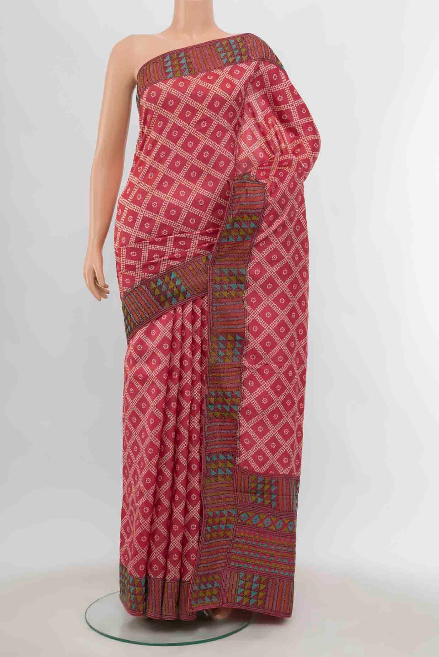 Imperial Pink Tussar Silk Saree with Zari Butta on the body and Embroidery Border displayed on a mannequin