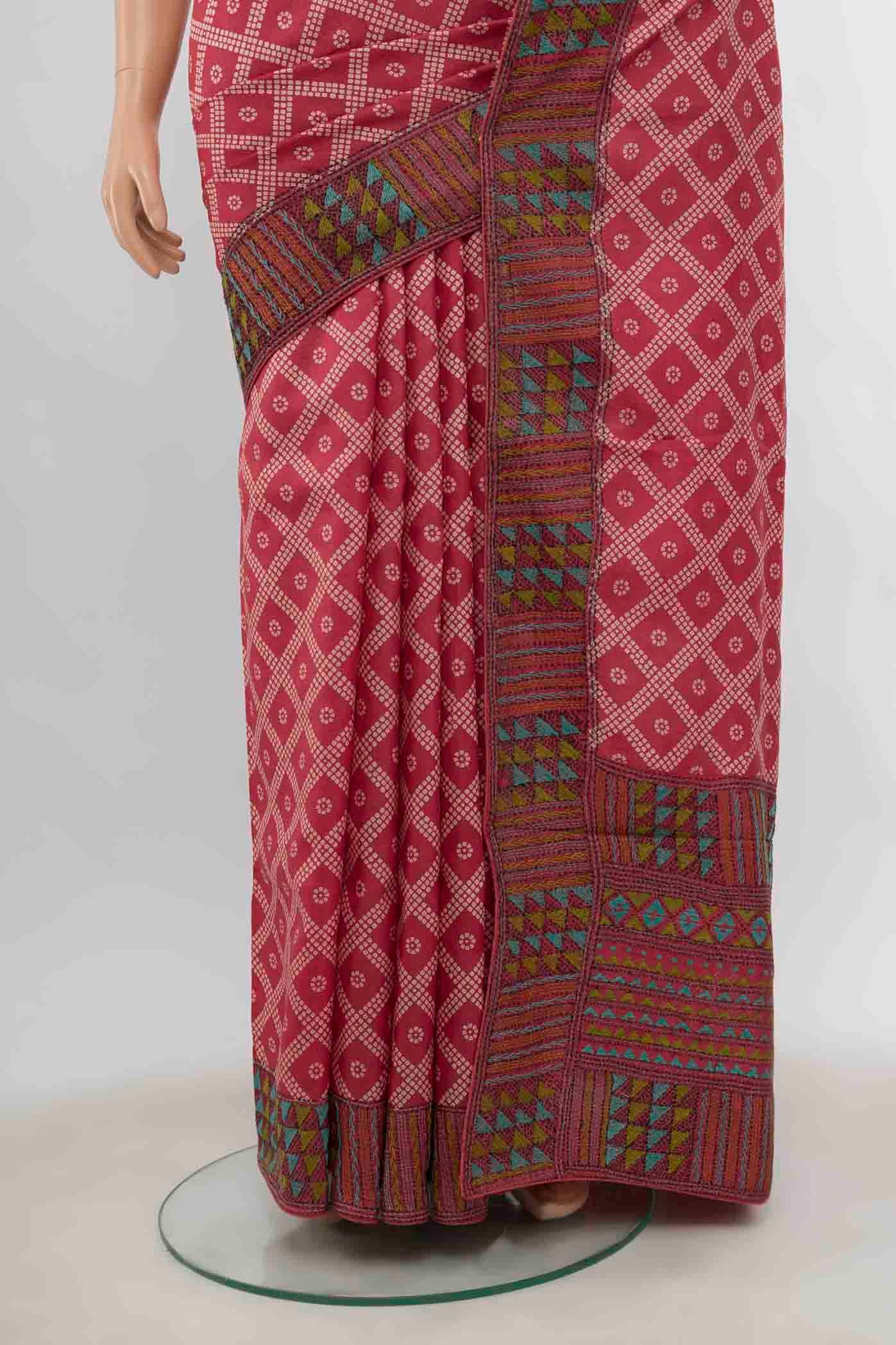 Pleats and pallu of Imperial Pink Tussar Silk Saree with Zari Butta on the body and Embroidery Border