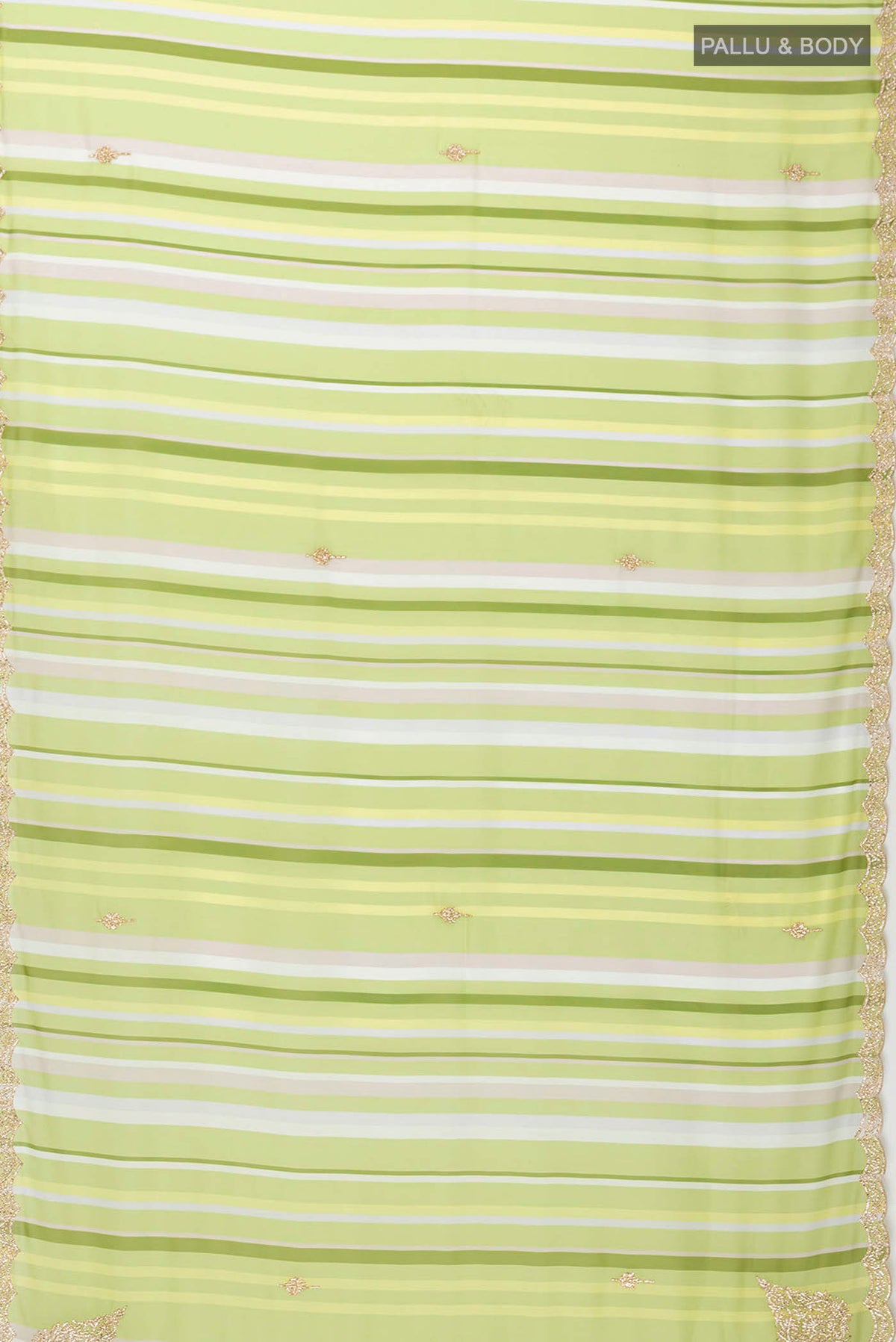 Flat view of Green Georgette Saree with Embroidery on the body and Embroidery Border
