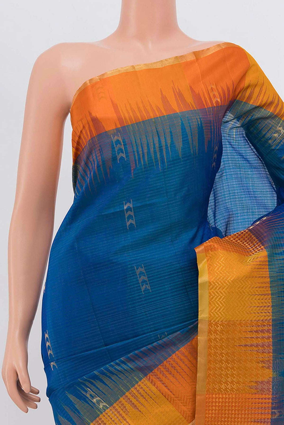 Border image of Peacock Blue Soft Silk Saree with Zari Brocade on the body and Silk Border