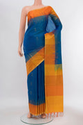 Peacock Blue Soft Silk Saree with Zari Brocade on the body and Silk Border displayed on a mannequin