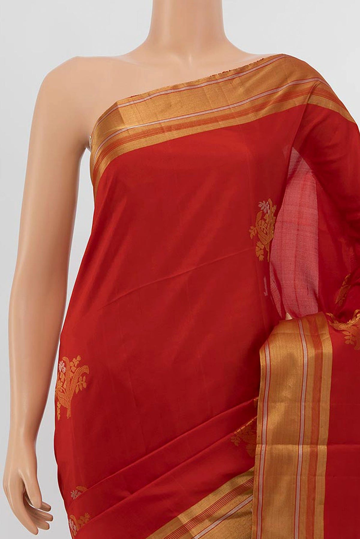 Border image of Deep Red Soft Silk Saree with Zari Butta on the body and Silk Border