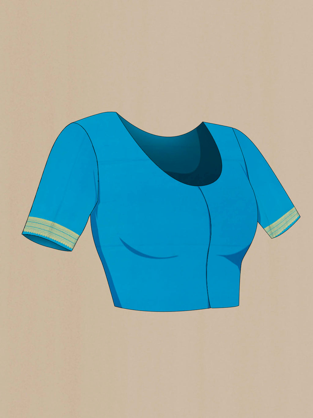 Close up image of the blouse of Multi Color Mysore Crepe Saree with Plain Body and Thread Border