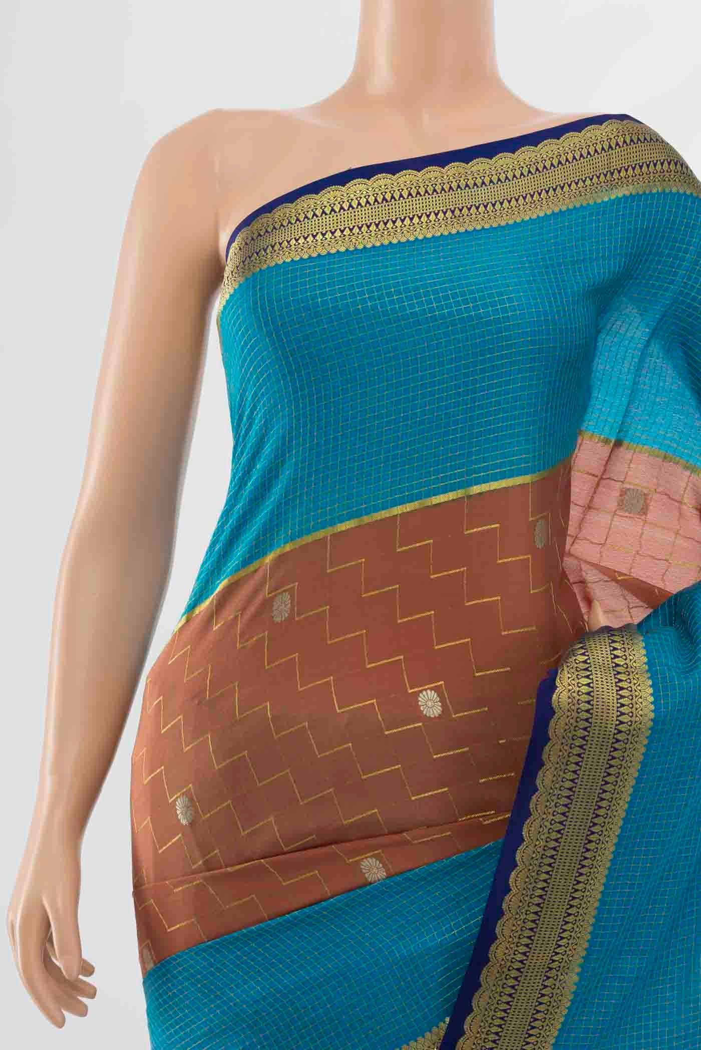 Border image of Multi Color Mysore Crepe Saree with Plain Body and Thread Border