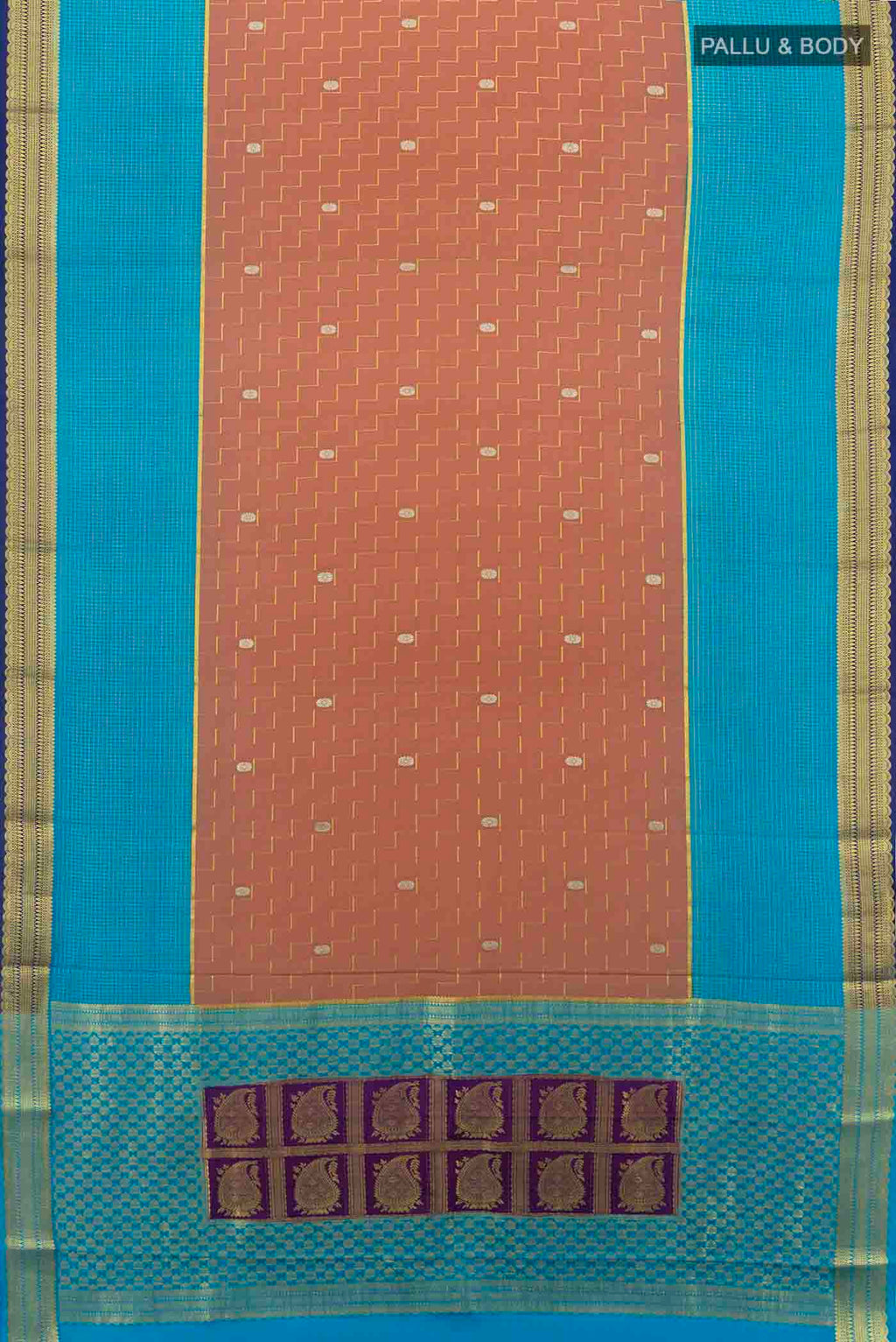 Flat view of Multi Color Mysore Crepe Saree with Plain Body and Thread Border