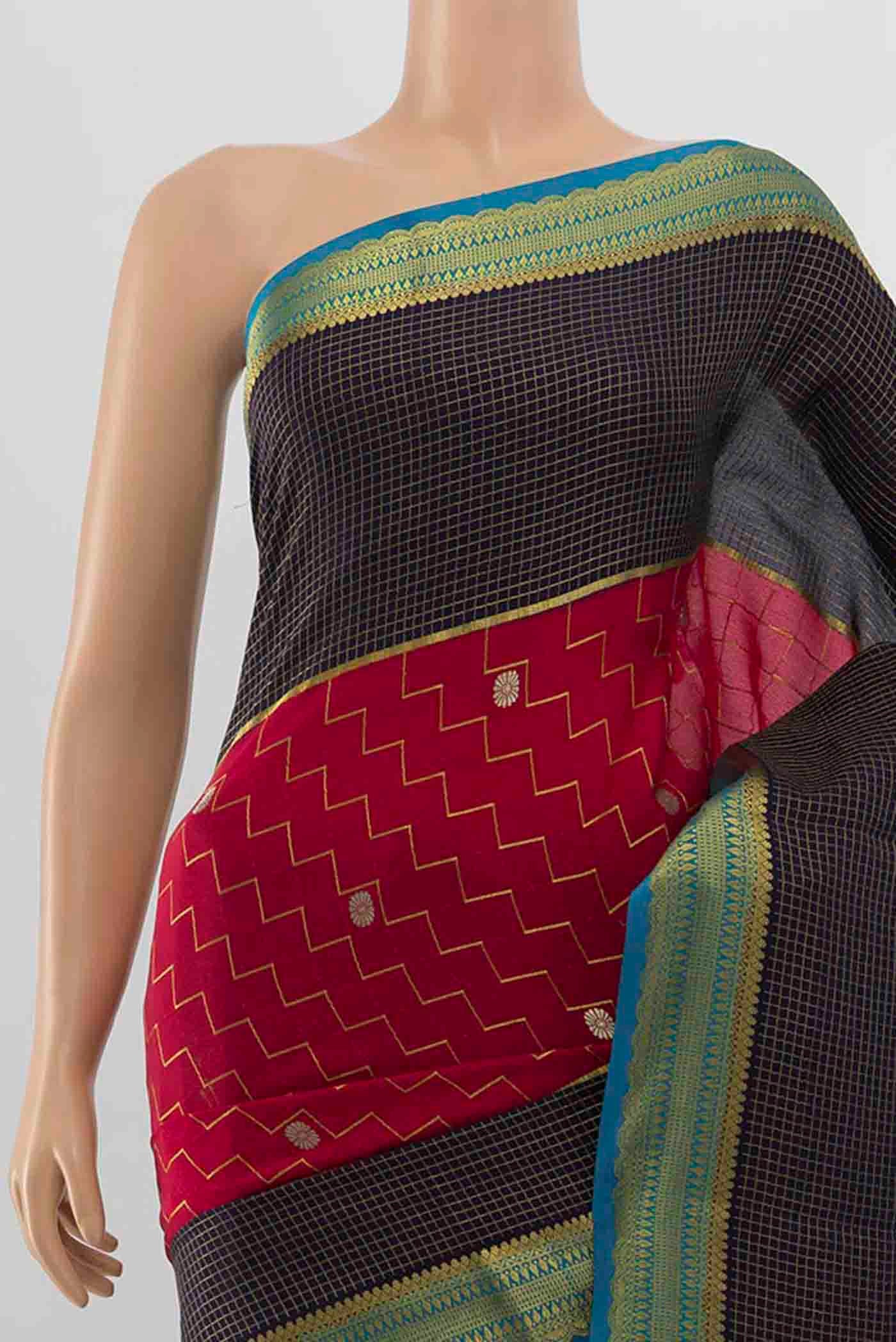 Border image of Dark Pink Mysore Crepe Saree with Zari Brocade on the body and Silk Border