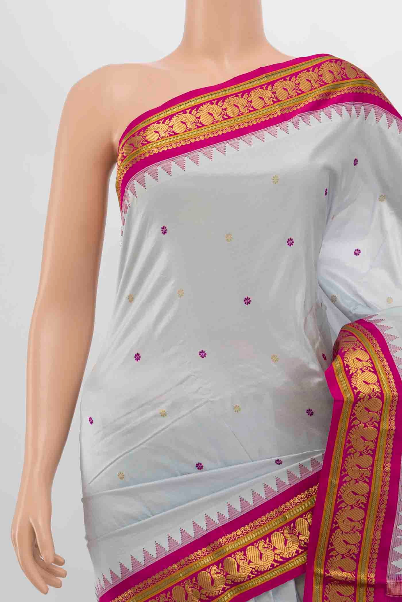 Border image of Davys Grey Bangalore Silk - kadyal Nine Yards Saree with Zari Butta on the body and Silk Border