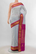 Davys Grey Bangalore Silk - kadyal Nine Yards Saree with Zari Butta on the body and Silk Border displayed on a mannequin