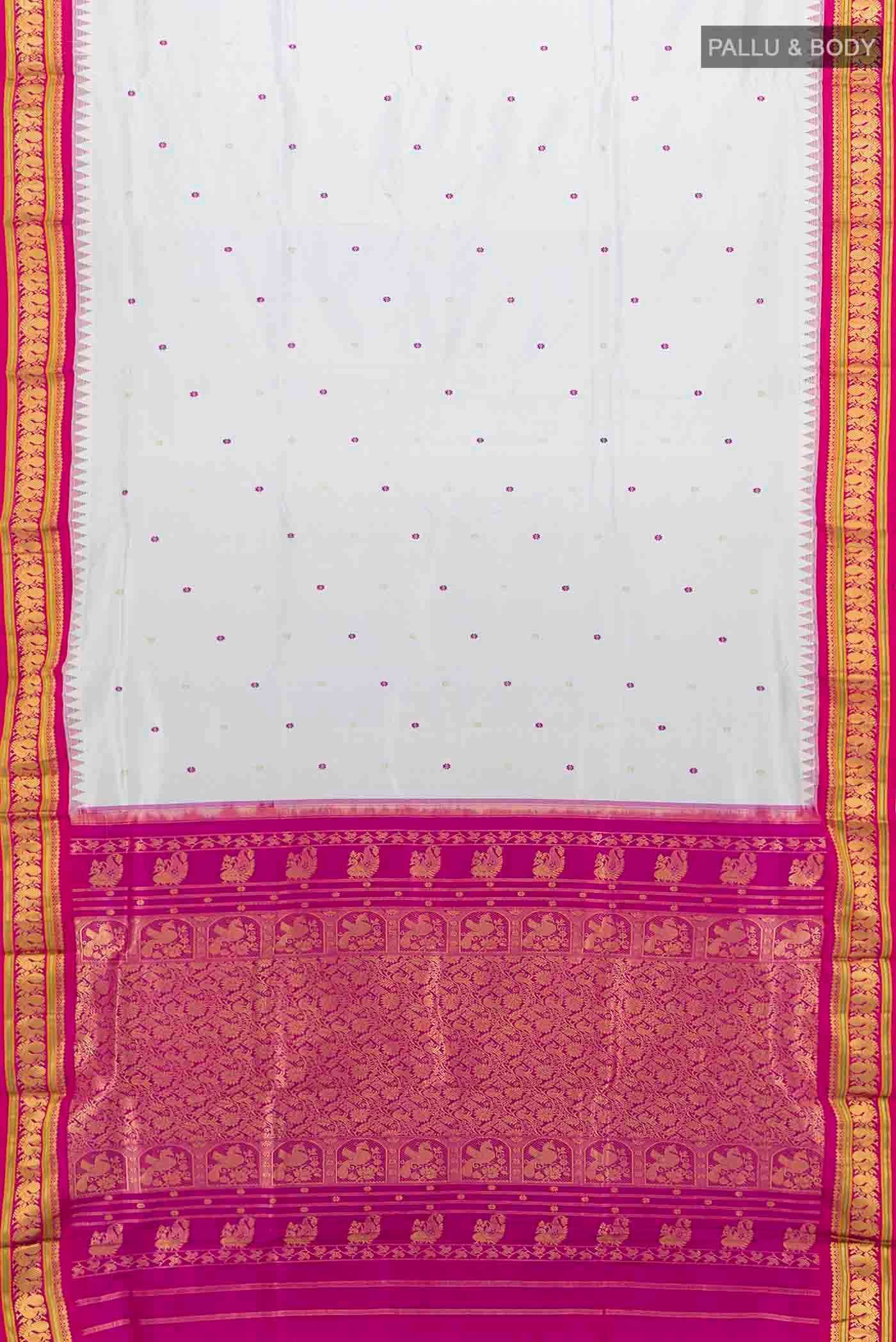 Flat view of Davys Grey Bangalore Silk - kadyal Nine Yards Saree with Zari Butta on the body and Silk Border