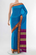 Blue Bangalore Silk - kadyal Saree with Zari Butta on the body and Silk Border displayed on a mannequin