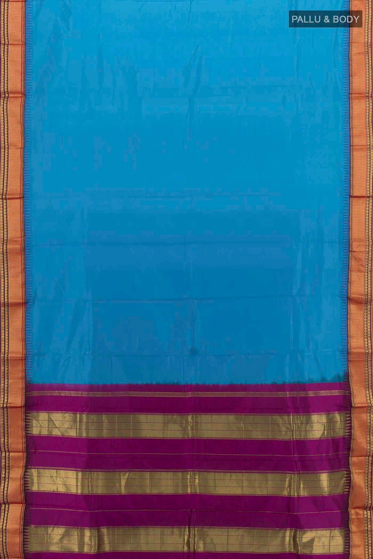 Flat view of Blue Bangalore Silk - kadyal Saree with Zari Butta on the body and Silk Border