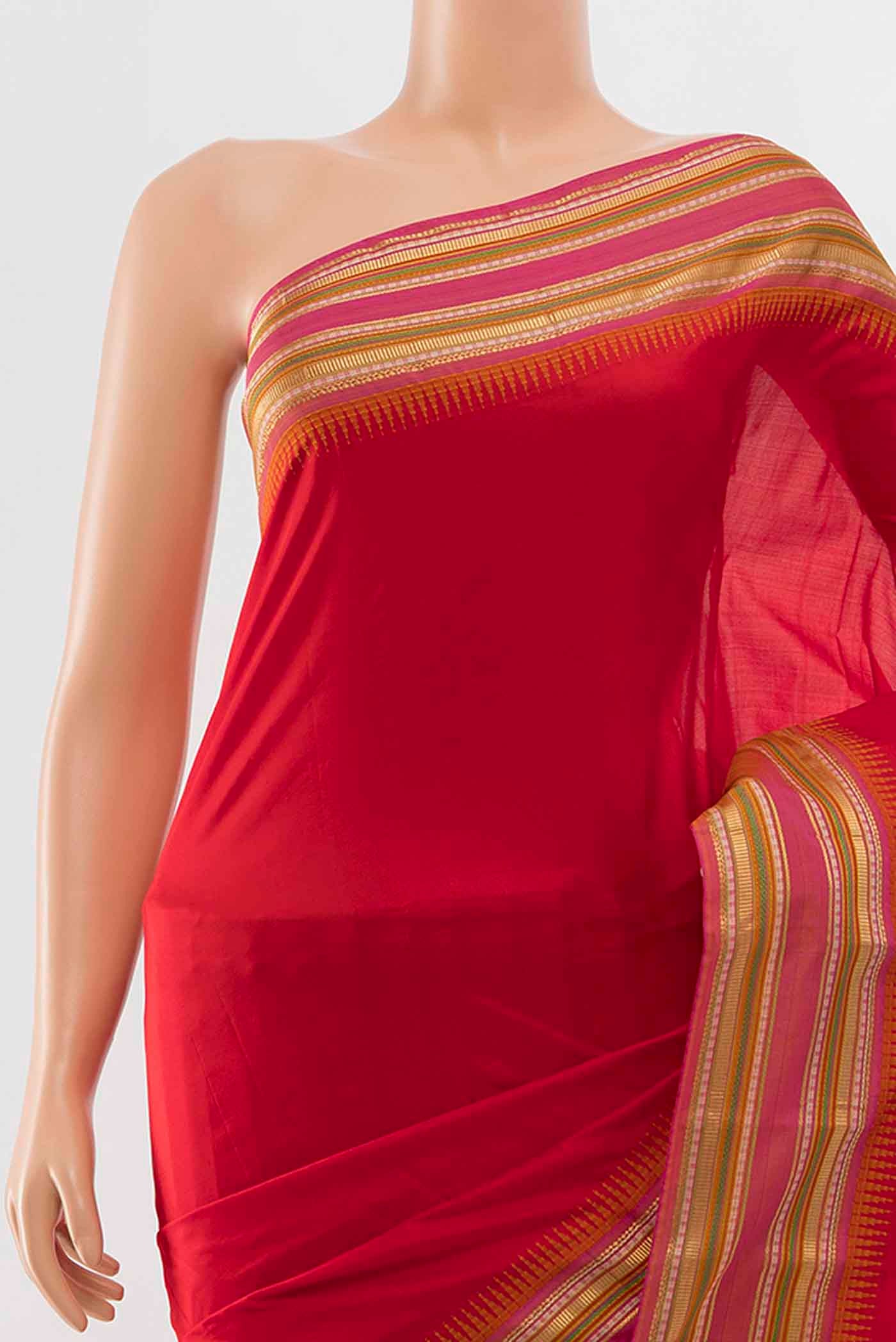 Border image of Deep Red Bangalore Silk - kadyal Saree with Zari Butta on the body and Fancy Border