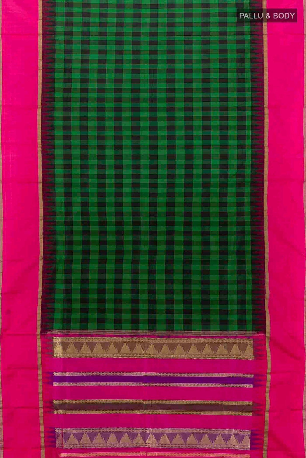 Flat view of Multi Color Bangalore Silk - kadyal Saree with Zari Brocade on the body and Silk Border