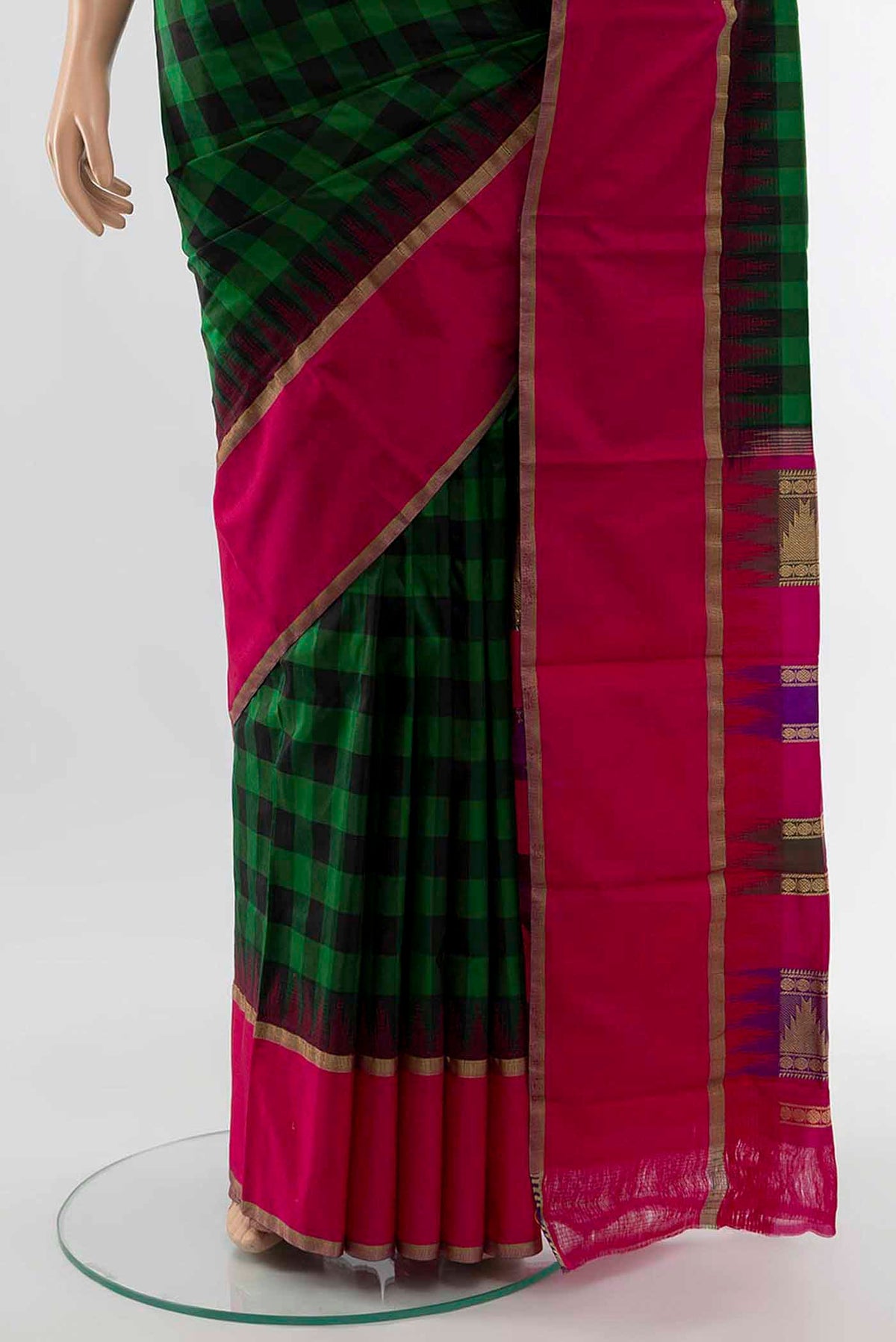 Pleats and pallu of Multi Color Bangalore Silk - kadyal Saree with Zari Brocade on the body and Silk Border