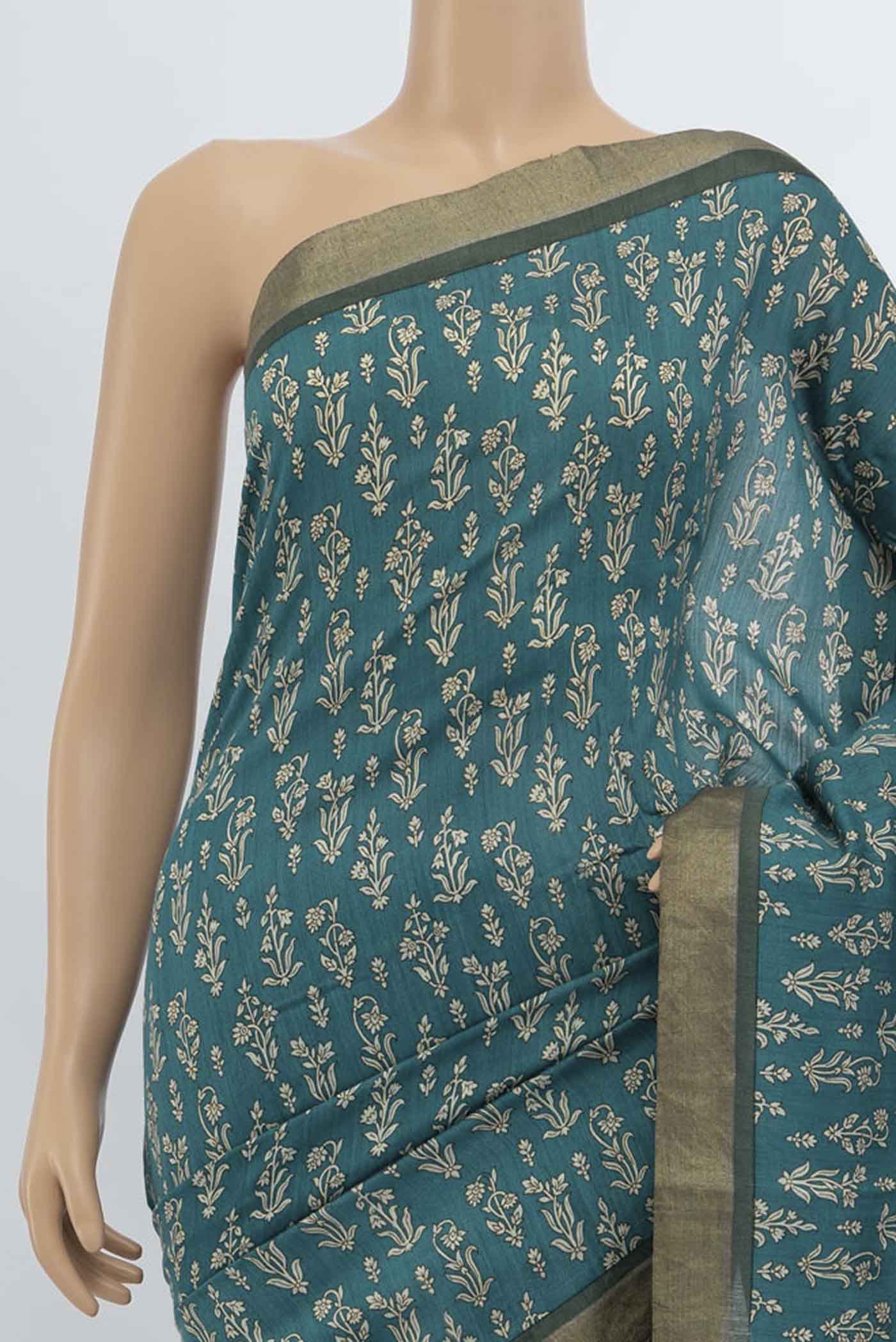 Border image of Blue Tussar Saree with Printed design on the body and Fancy Border