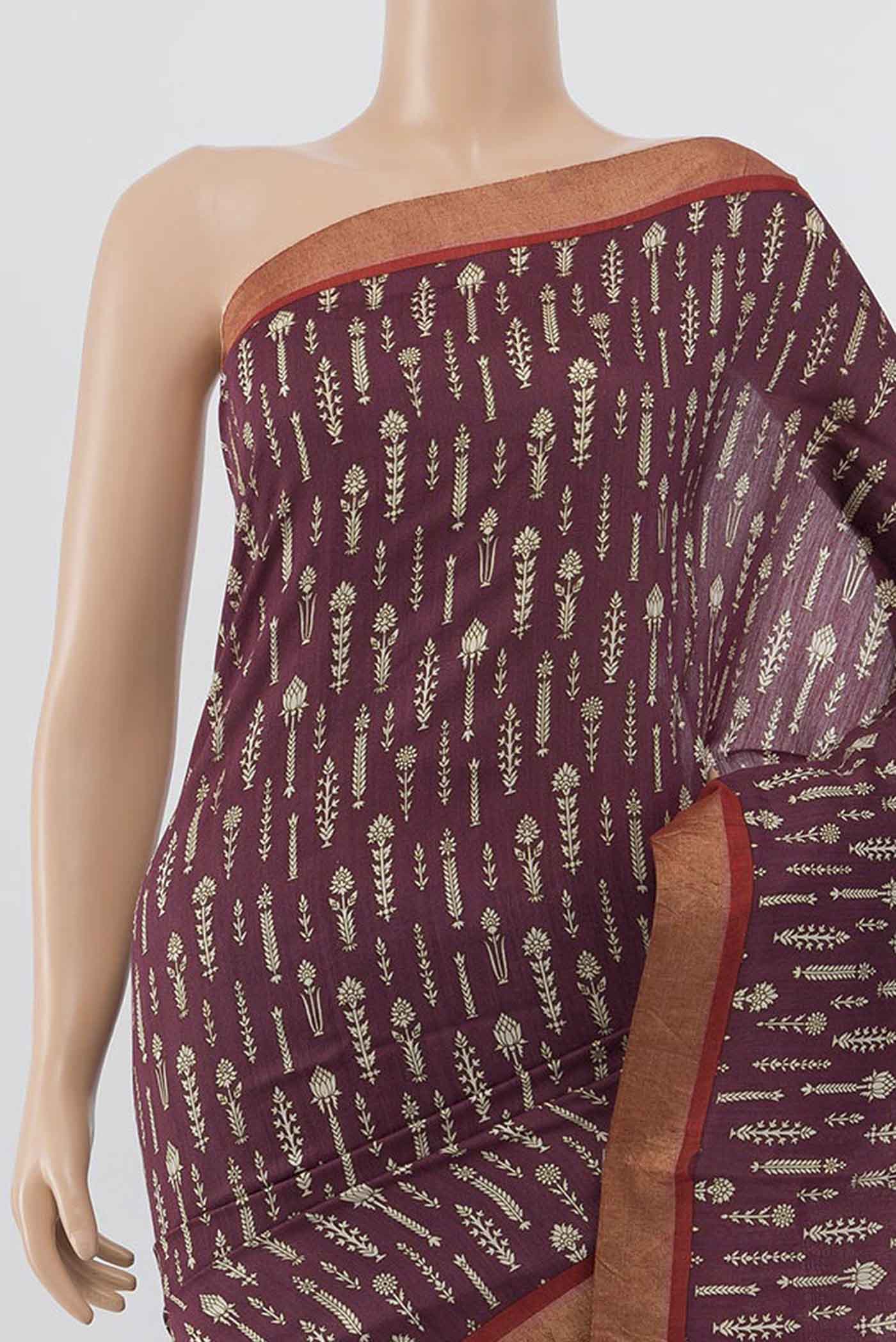 Border image of Coffee Brown Tussar Silk Saree with Zari Butta on the body and Fancy Border