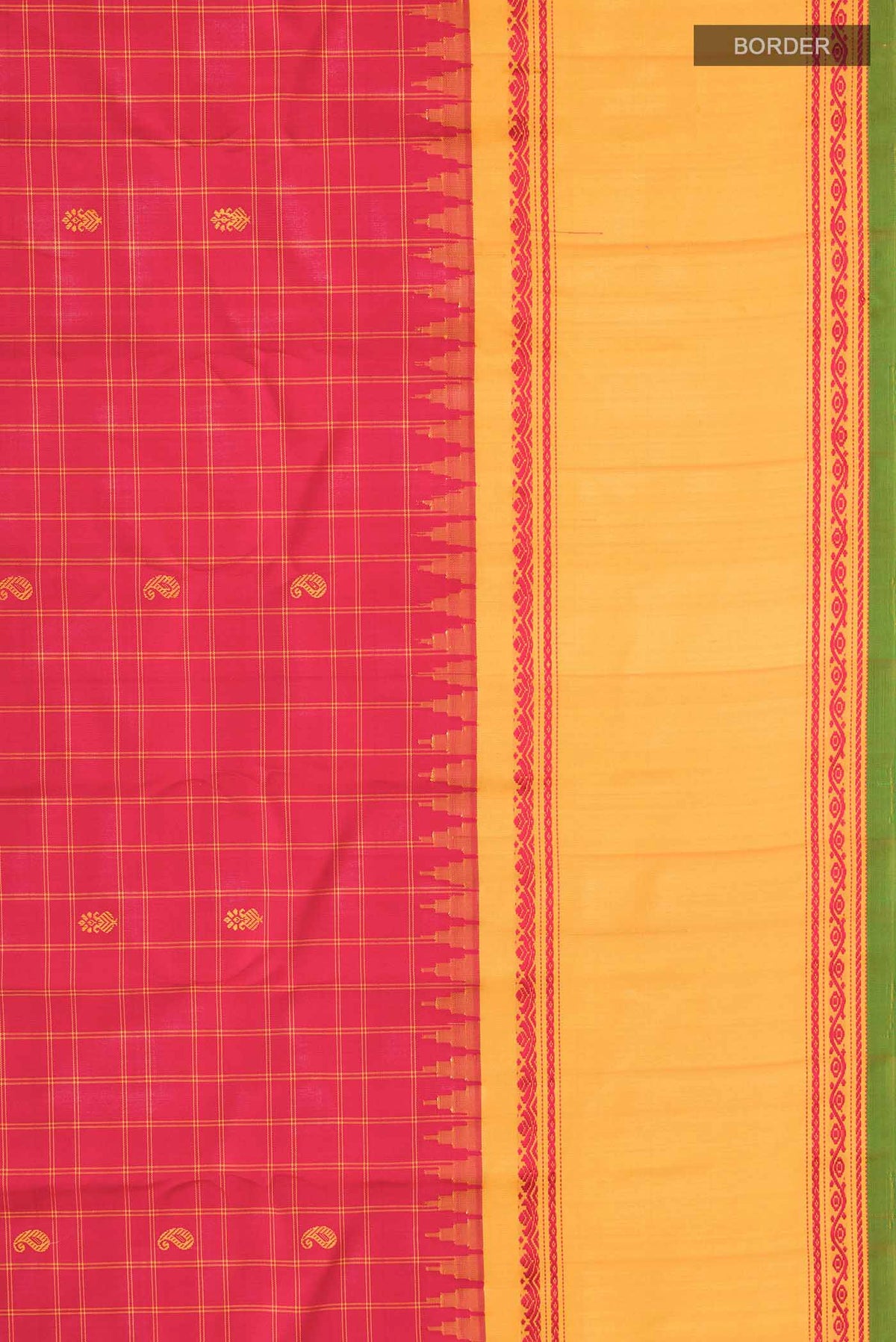 Border image of Red Gadwal Silk Saree with Thread Butta on the body and Thread Border