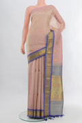 Rose pink Kanchipuram Silk Saree with Zari Butta on the body and One Side Border.  displayed on a mannequin