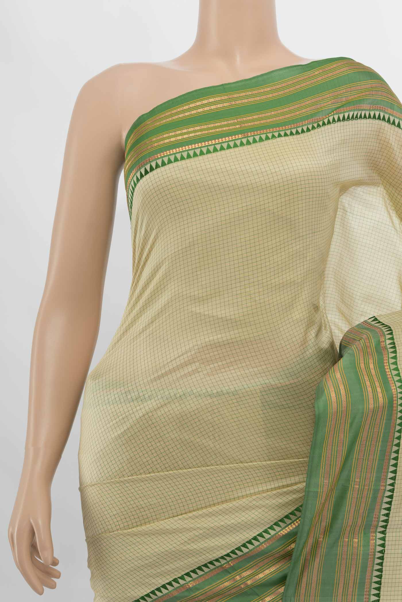 Border image of Cream Narayanpet Silk Saree with Zari Butta on the body and Silk Border. 