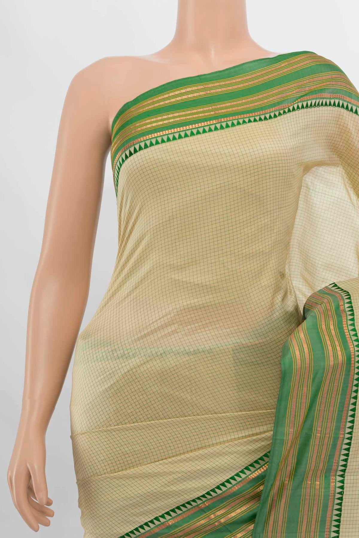 Border image of Cream Narayanpet Silk Saree with Zari Butta on the body and Silk Border. 