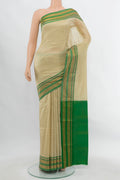 Cream Narayanpet Silk Saree with Zari Butta on the body and Silk Border.  displayed on a mannequin