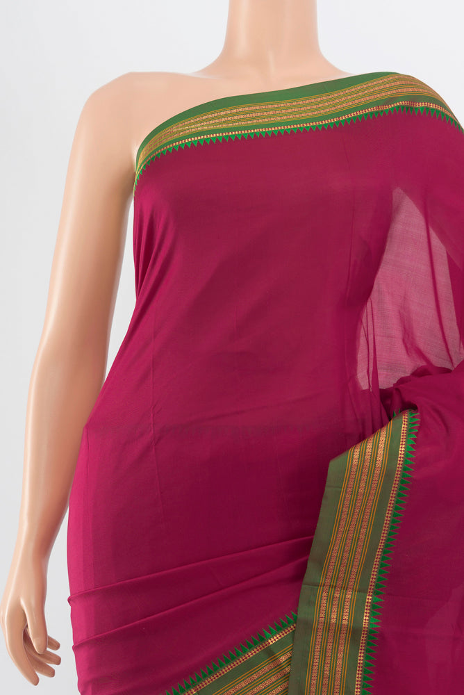 Border image of Dark Pink Narayanpet Silk Saree with Plain Body and Silk Border. 
