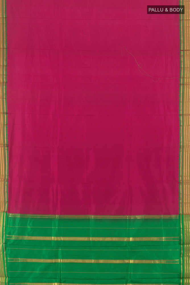 Flat view of Dark Pink Narayanpet Silk Saree with Plain Body and Silk Border. 
