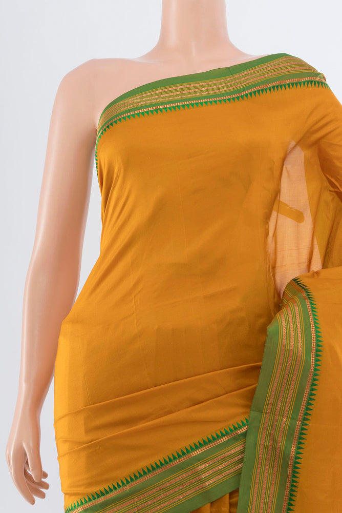 Border image of Mustard Narayanpet Silk Saree with Plain Body and Silk Border. 