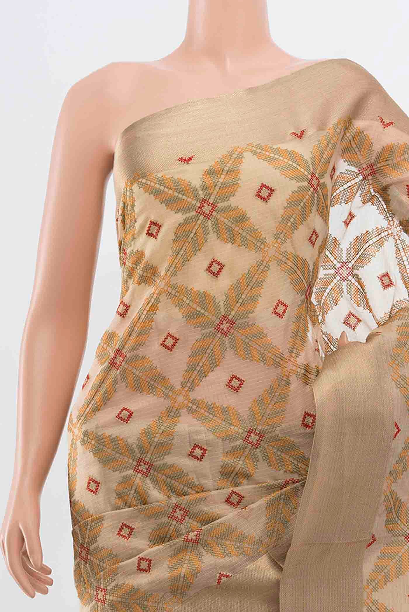Border image of Beige Art Silk Saree with Embroidery on the body and Silk Border