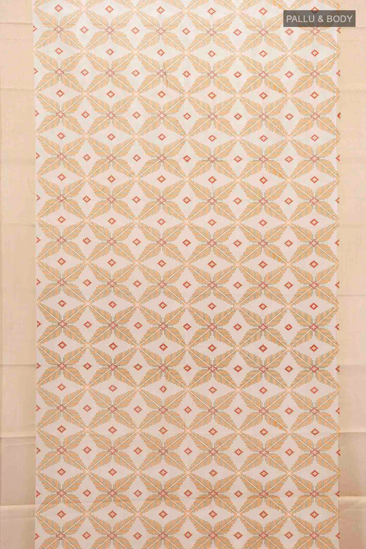Flat view of Beige Art Silk Saree with Embroidery on the body and Silk Border