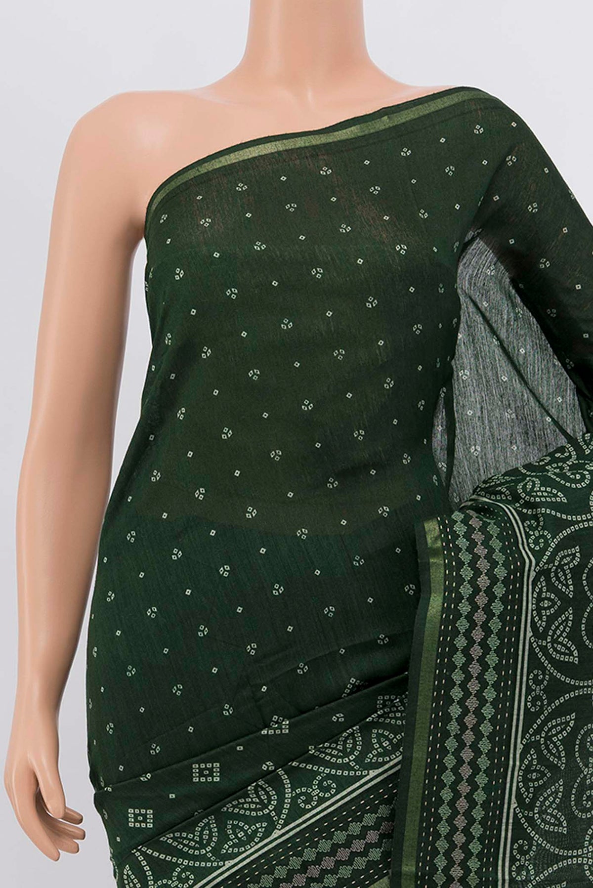 Border image of Green Printed Silk Saree with Floral Print on the body and Silk Border