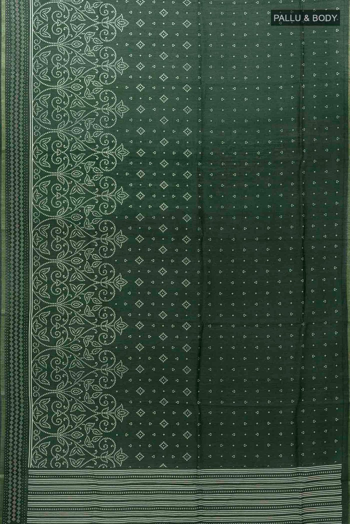 Flat view of Green Printed Silk Saree with Floral Print on the body and Silk Border