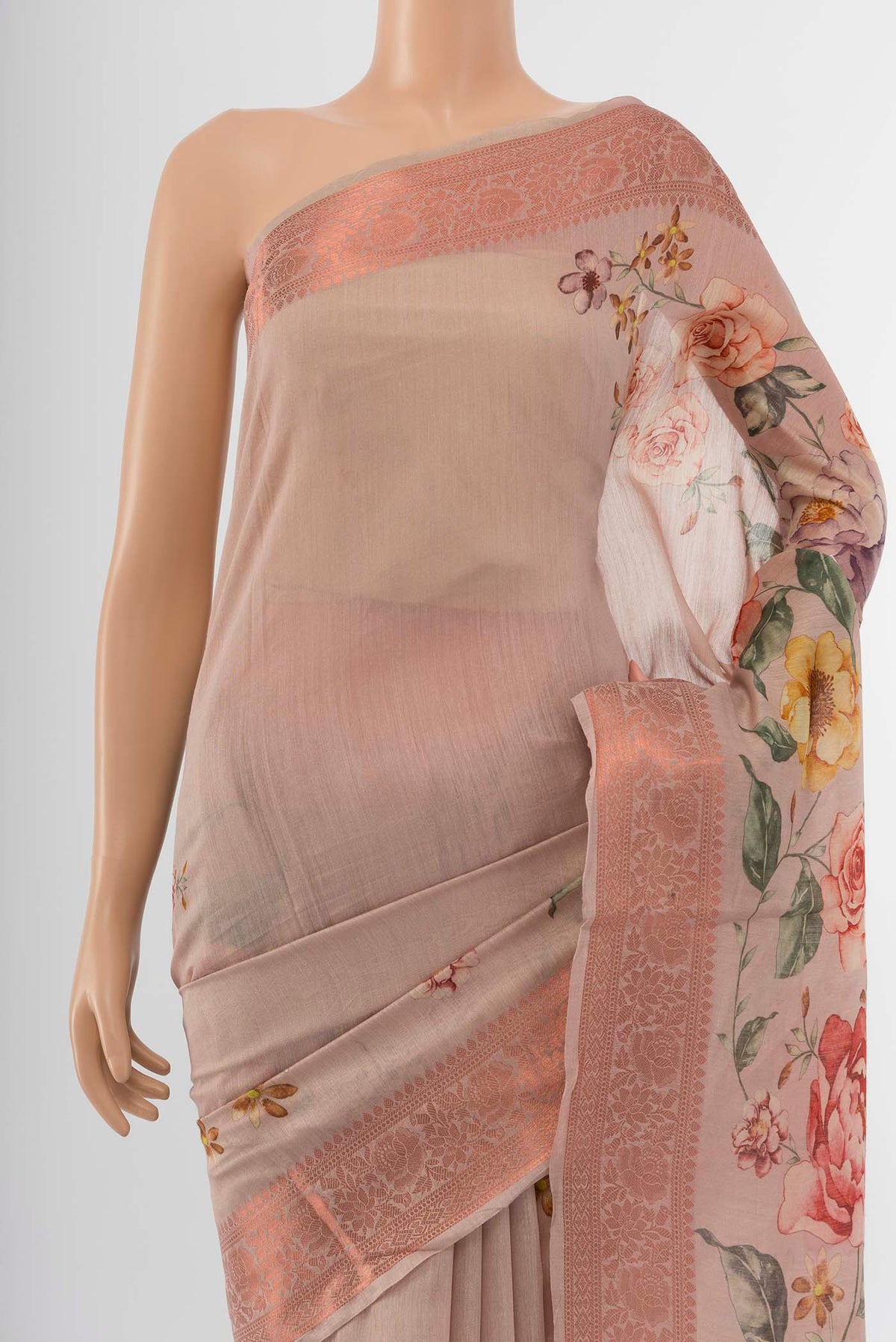 Border image of Beige Tussar Silk Saree with Zari Butta on the body and Silk Border