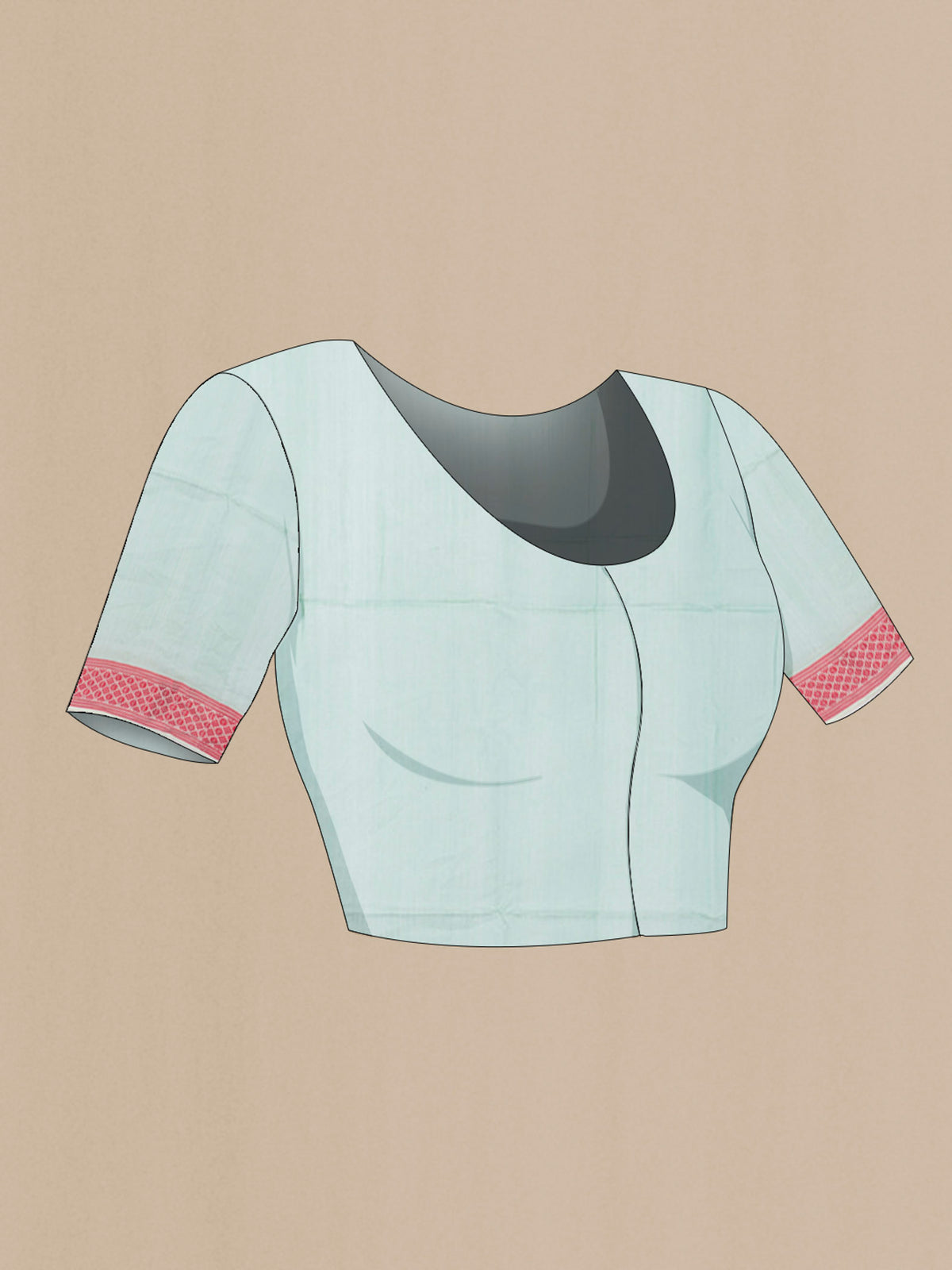 Close up image of the blouse of Light Blue Maheshwari Silk Cotton Saree with Plain Body and Thread Border