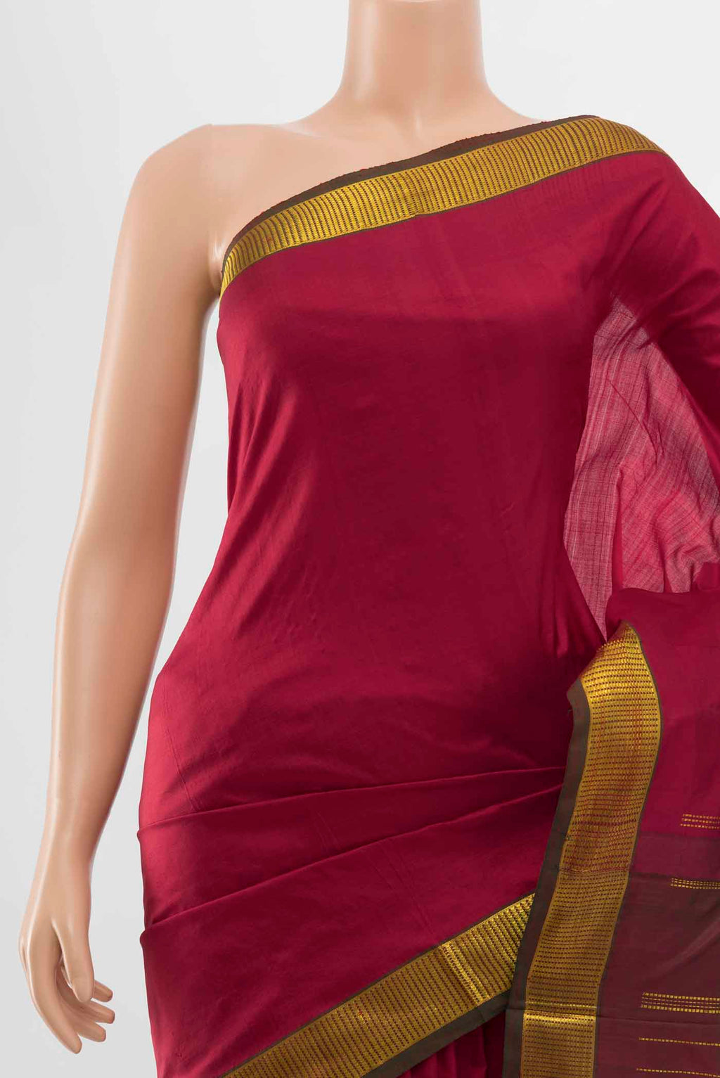 Border image of Pure Silk Pure Zari Maroon Kanchipuram Nine Yards Saree with Plain Body and Silk Border