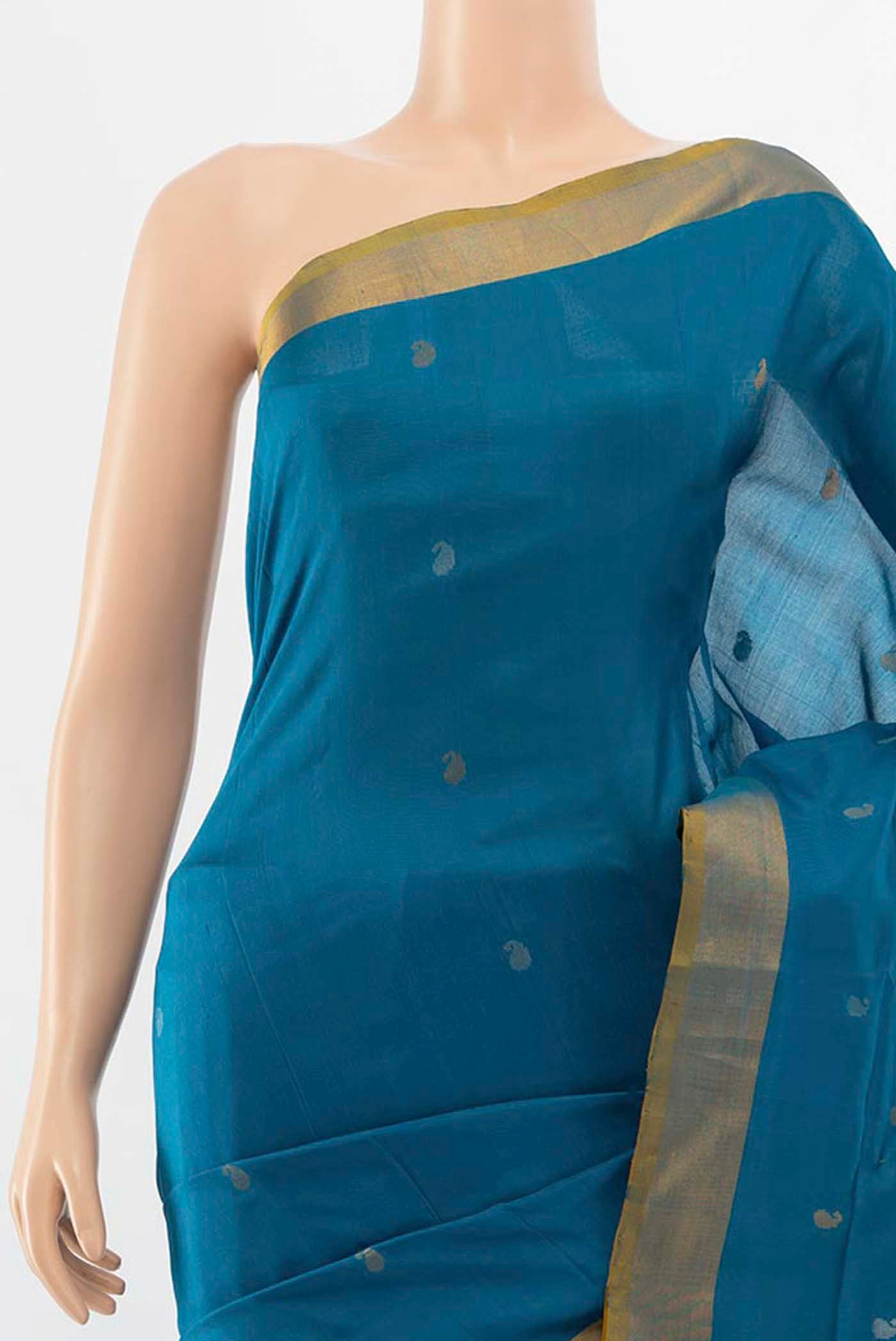 Border image of Light Blue Uppada Silk Saree with Zari Butta on the body and Silk Border