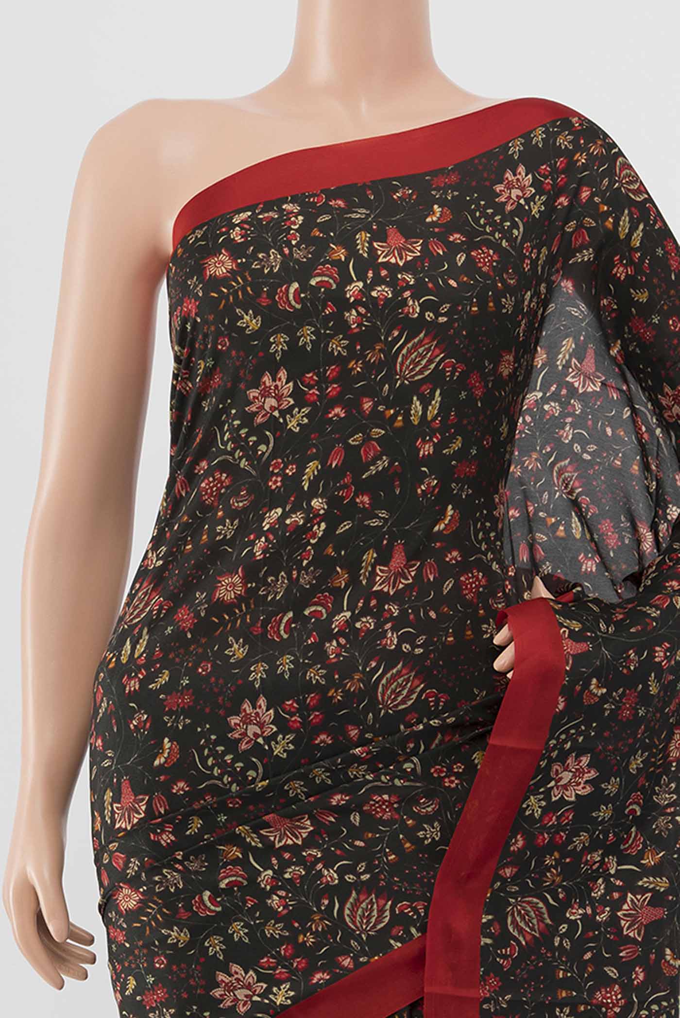 Border image of Black Printed Silk Saree with Thread Butta on the body and Silk Border