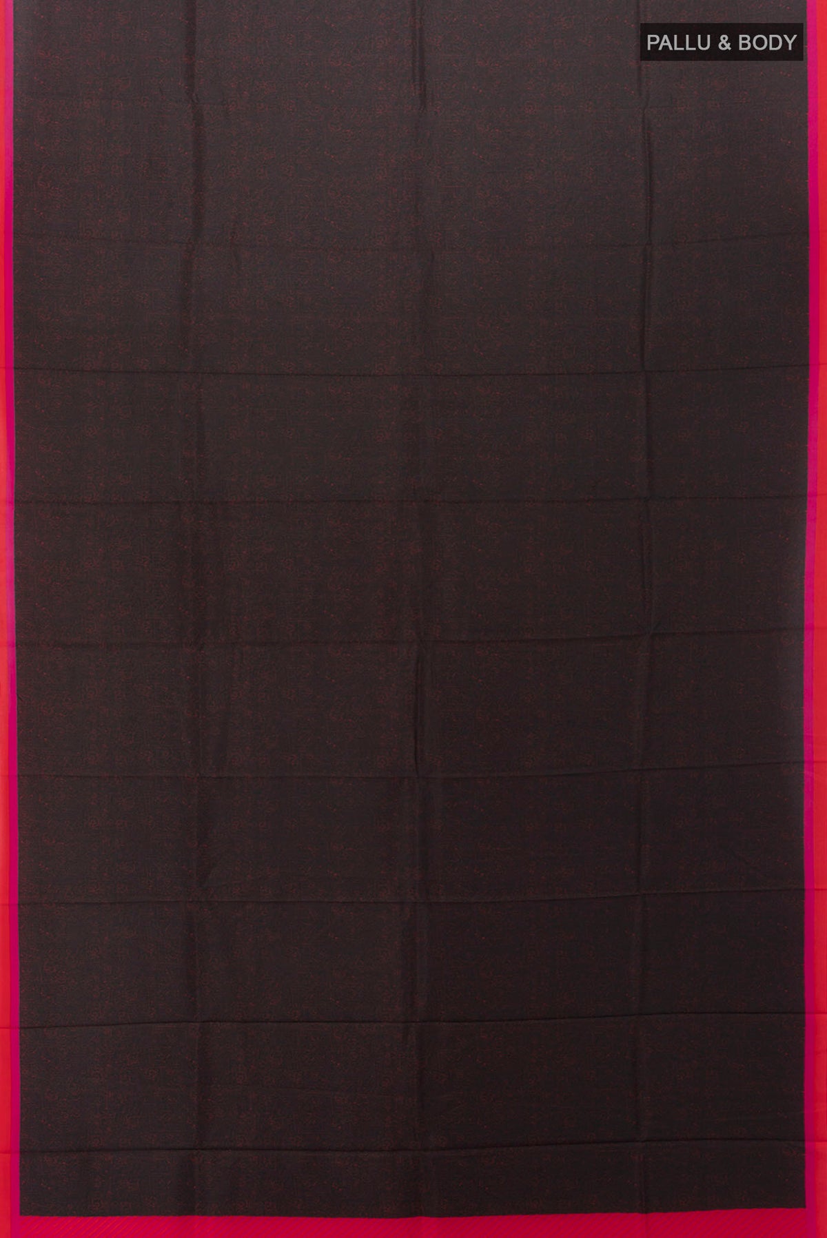 Flat view of Black Printed Silk Saree with Printed design on the body and Silk Border